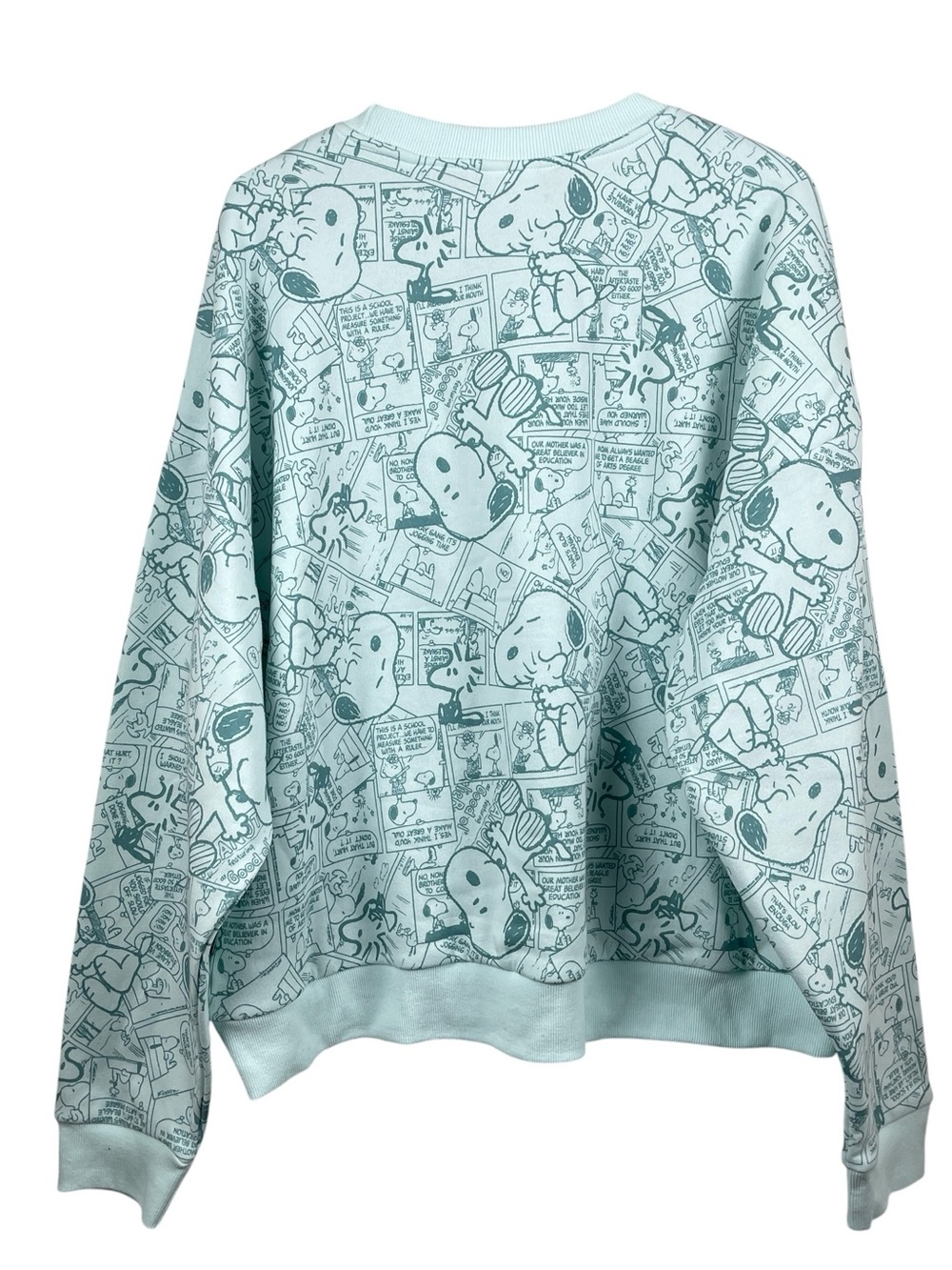Peanuts Newspaper Print Double Sided Mint Green Sweatshirt Women’s Size XL NWT - Picture 2 of 6